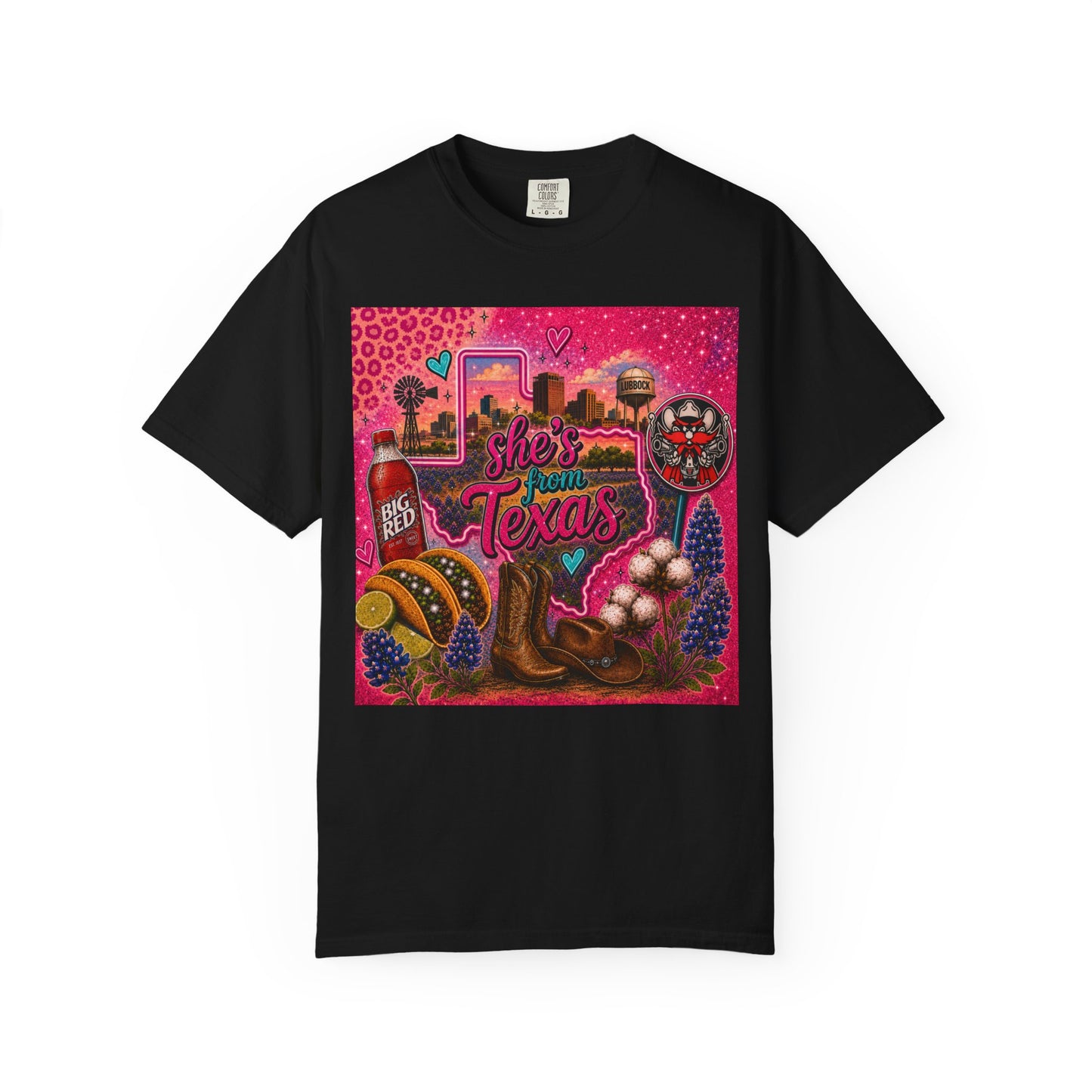 Texas Pride Graphic T‑Shirt — "She’s From Texas Tech" Retro Desert Cactus Design