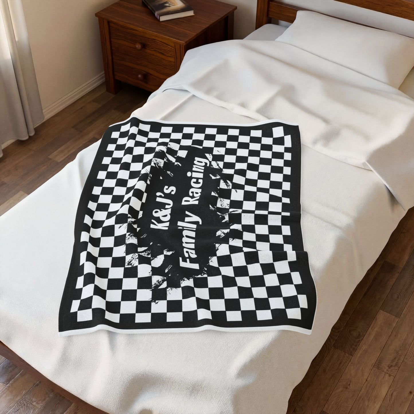 Racing Checkered Velveteen Blanket — “K&J’s Family Racing” Personalized Throw