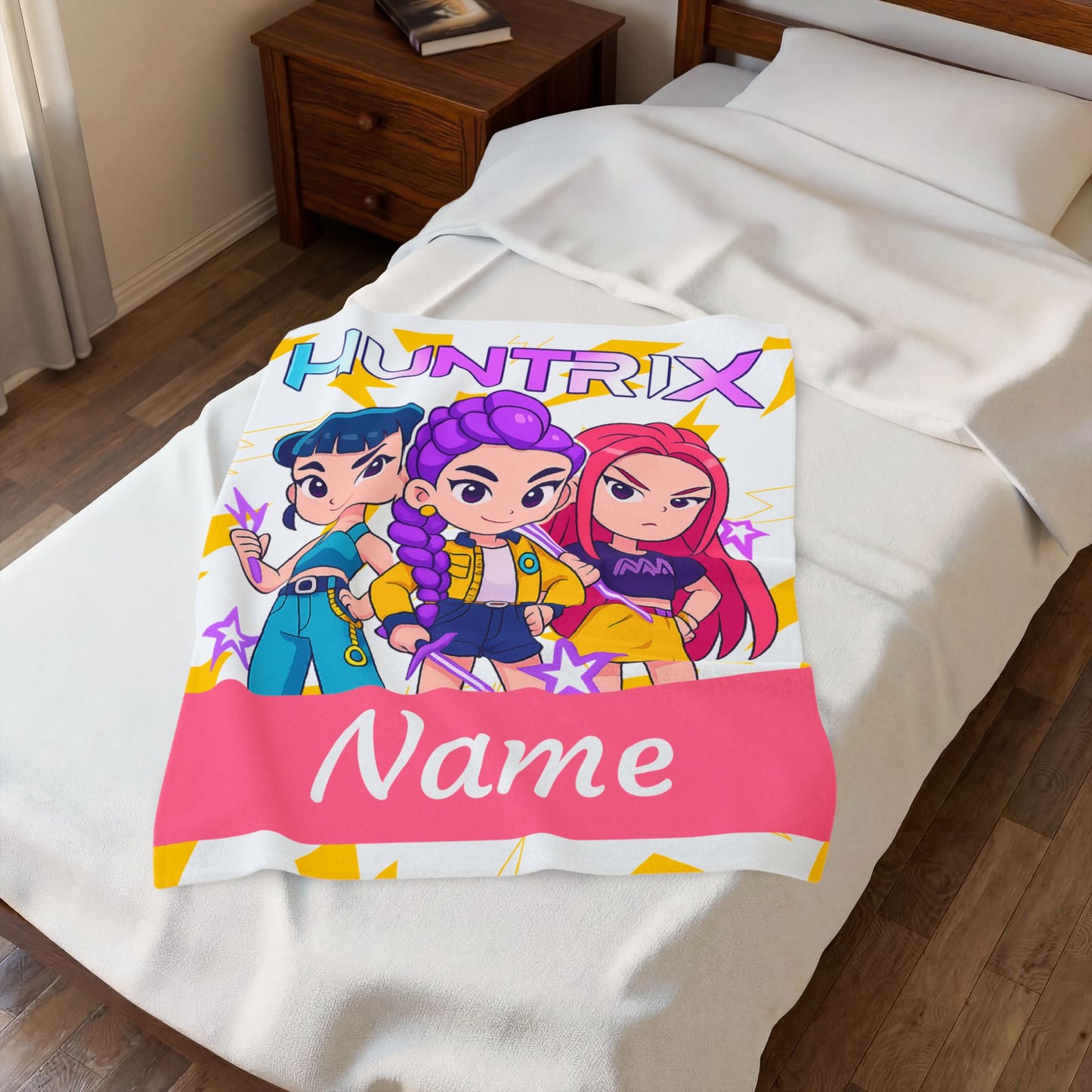 Personalized Huntrix Plush Blanket — Custom Name Velveteen Throw for Kids & Fans