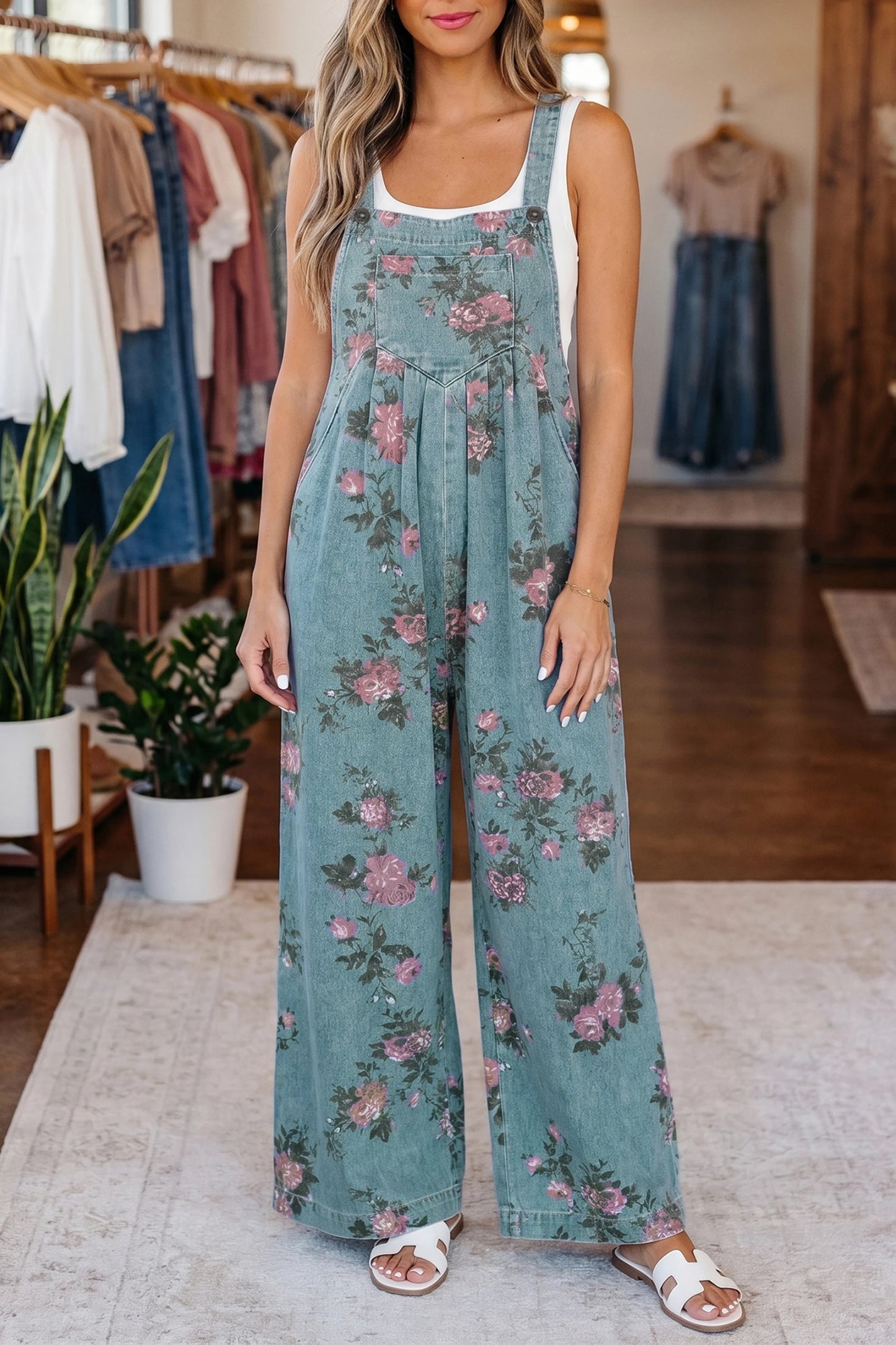 🌸 Vintage Bloom Wide Leg Overalls