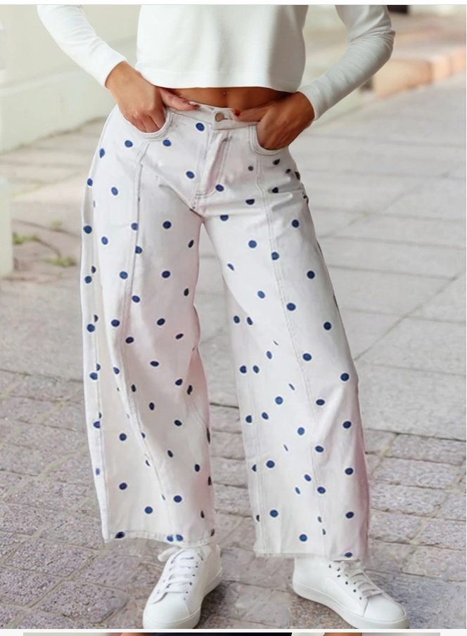 π€ Blue Polka Dot Barrel Pants