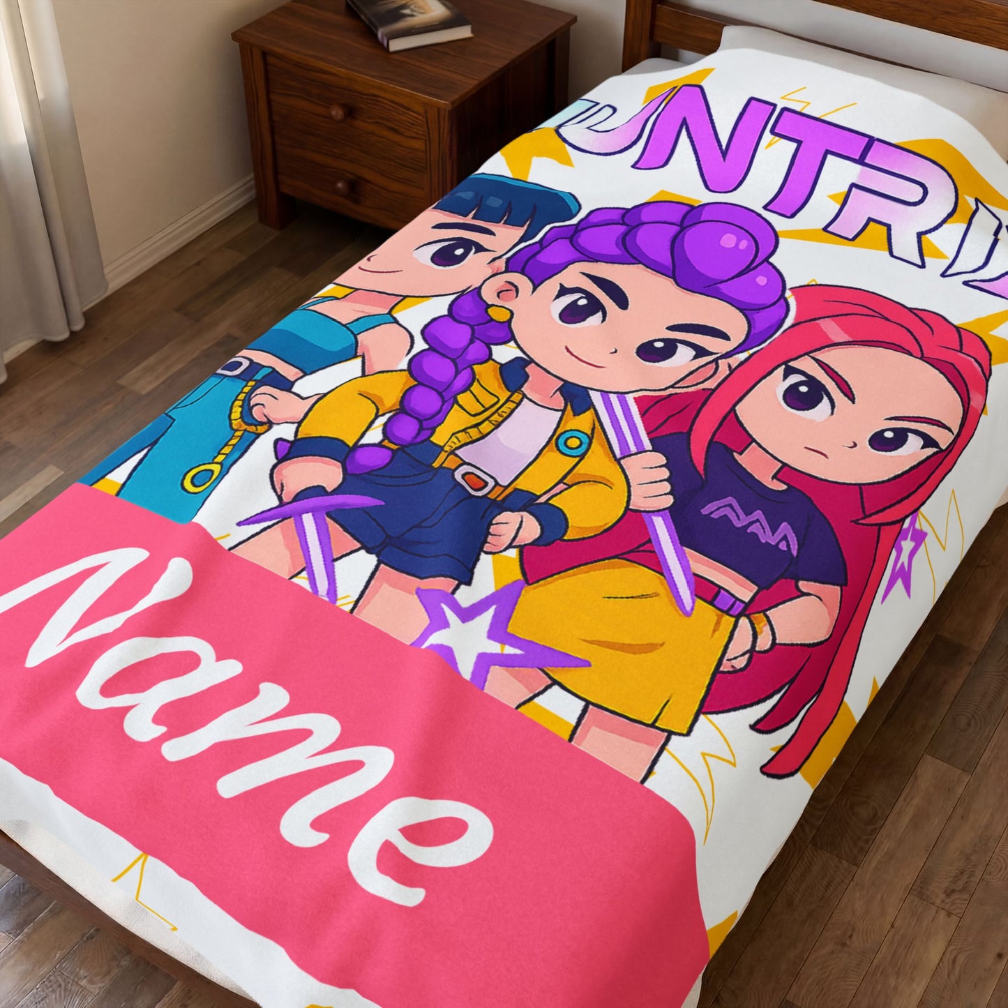 Personalized Huntrix Plush Blanket — Custom Name Velveteen Throw for Kids & Fans