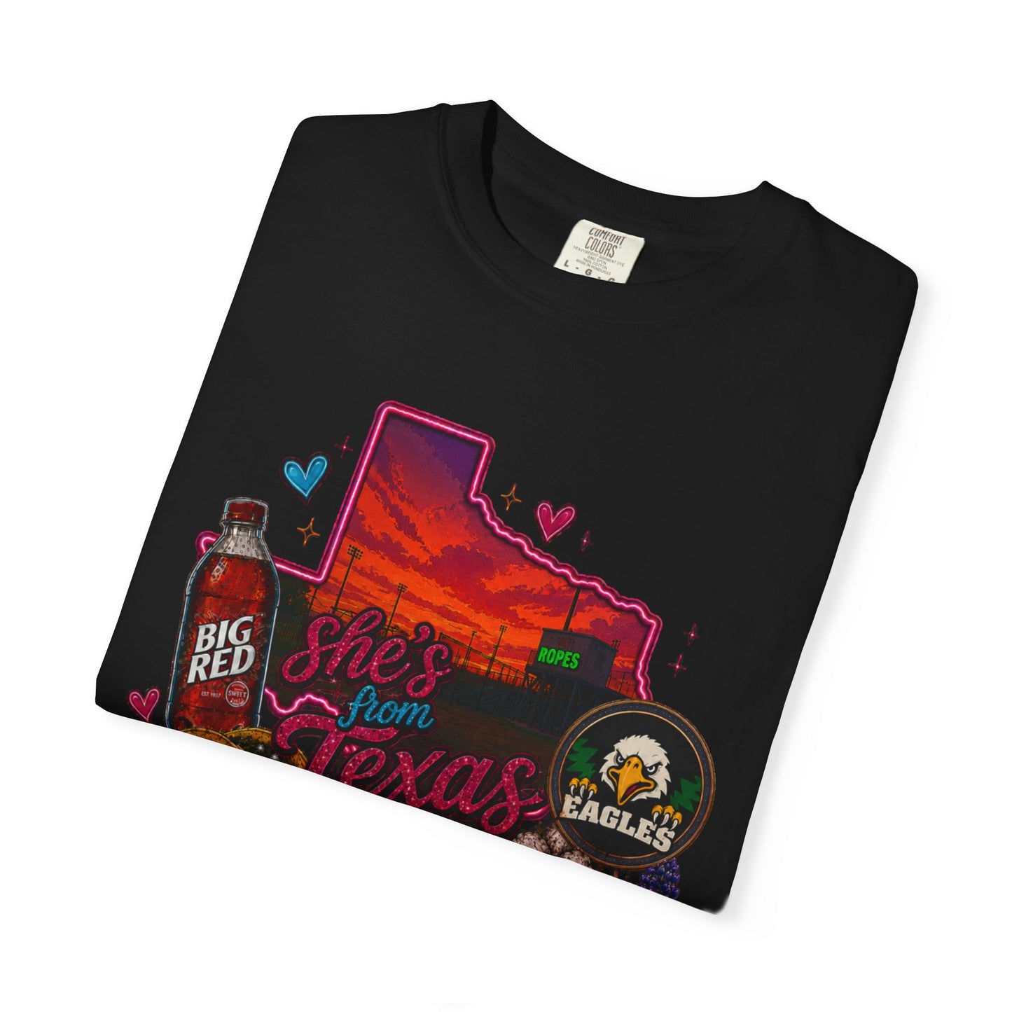 Texas Nightscape T-Shirt — 'She's From Texas' Ropes Retro Sunset Design