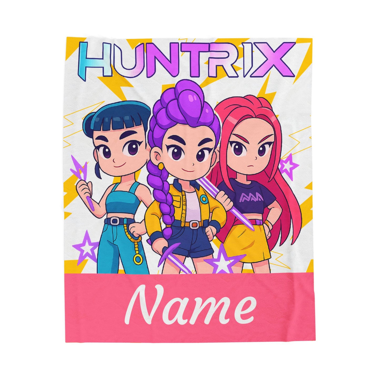Personalized Huntrix Plush Blanket — Custom Name Velveteen Throw for Kids & Fans