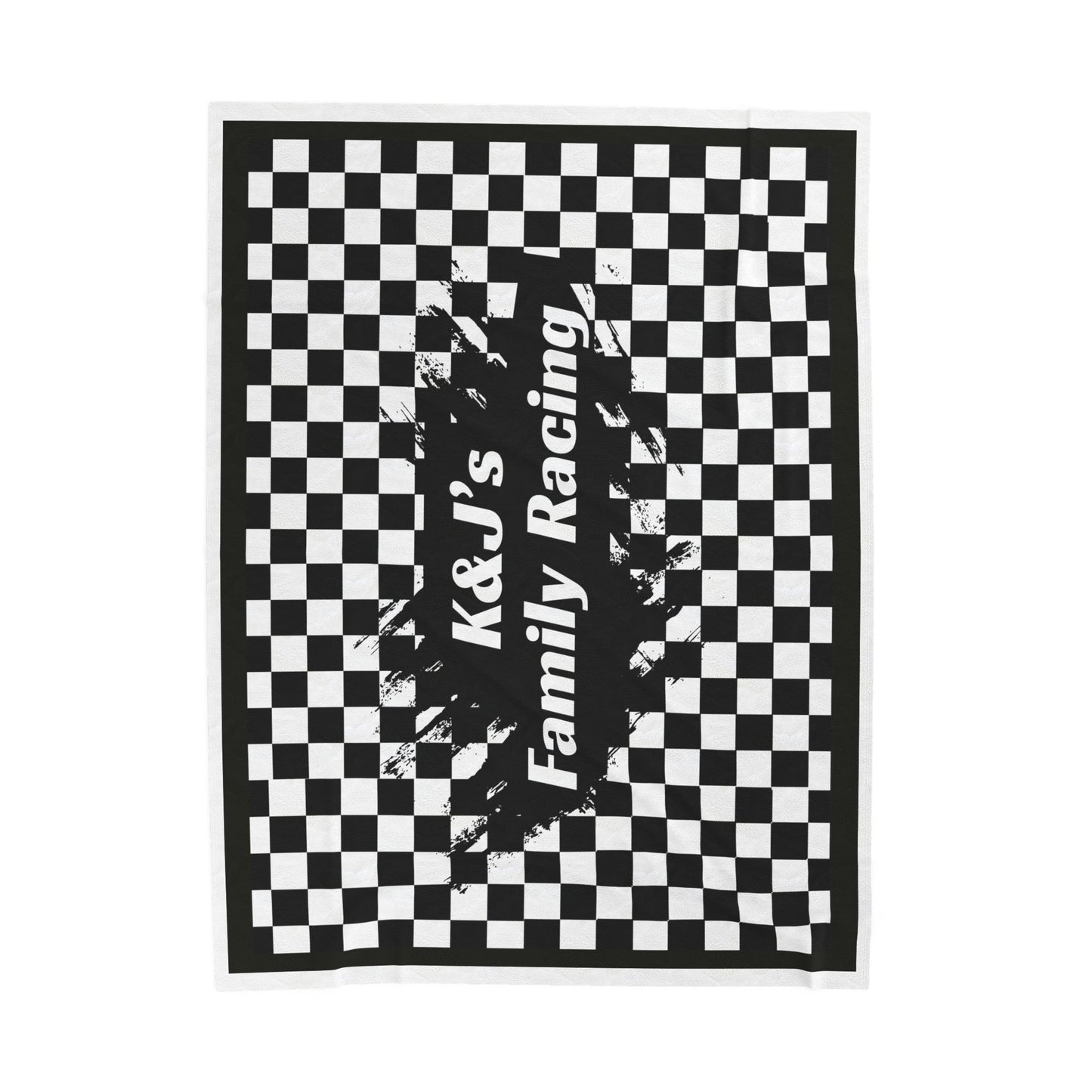 Racing Checkered Velveteen Blanket — “K&J’s Family Racing” Personalized Throw