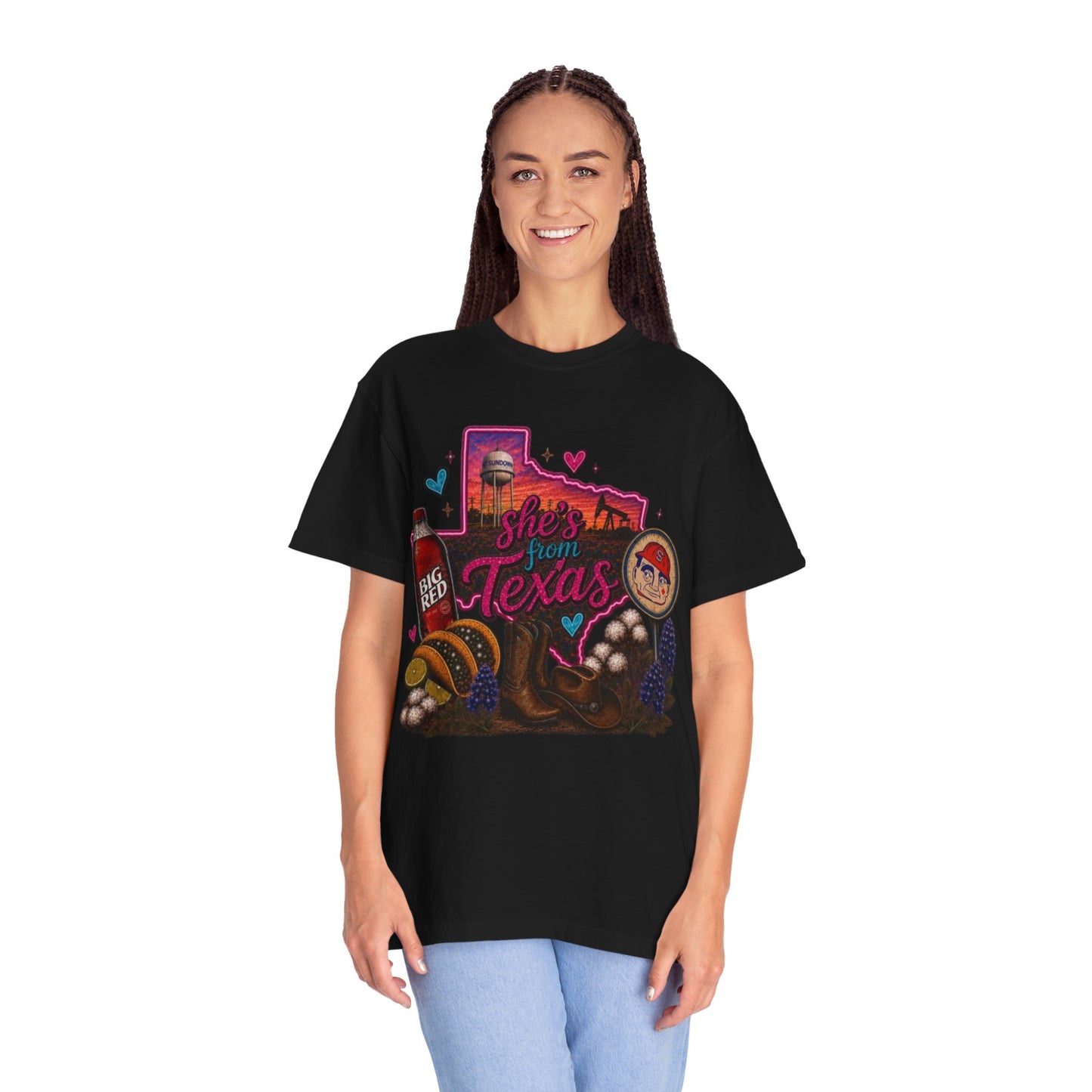 She's From Texas T-Shirt — Retro Neon Sundown Pride Tee