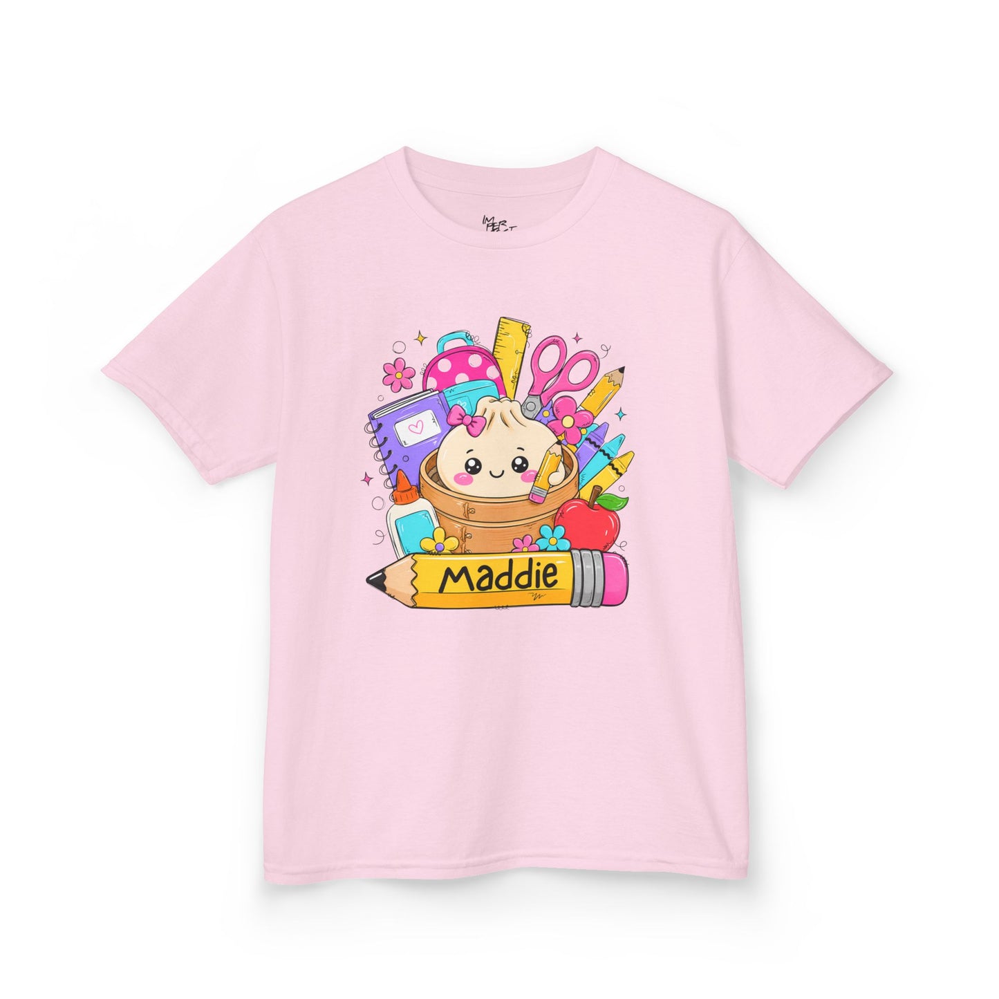 Kids Back-to-School Personalized T-Shirt — Cute School Supplies Design (Name: Maddie)