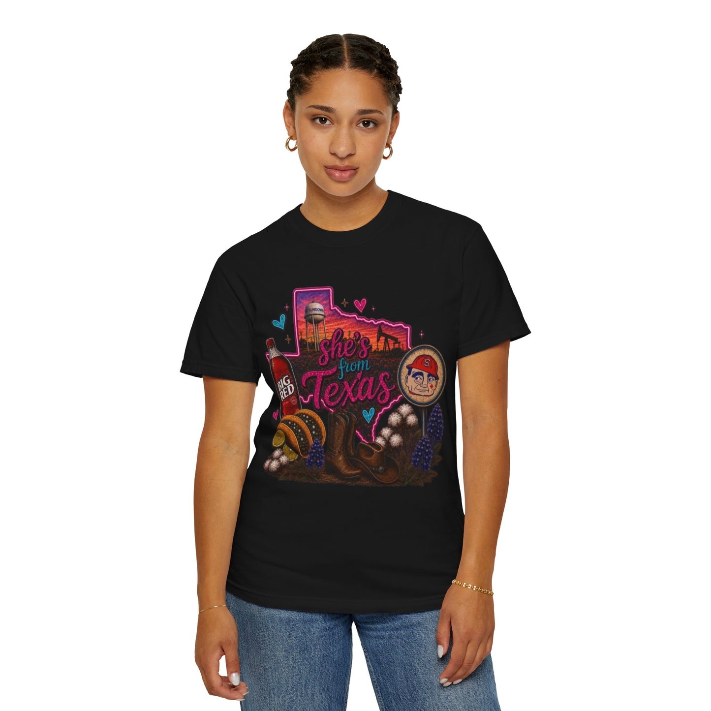 She's From Texas T-Shirt — Retro Neon Sundown Pride Tee