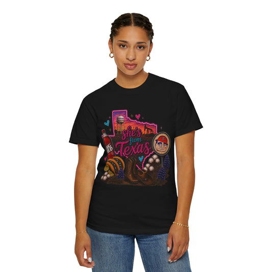 She's From Texas T-Shirt — Retro Neon Sundown Pride Tee