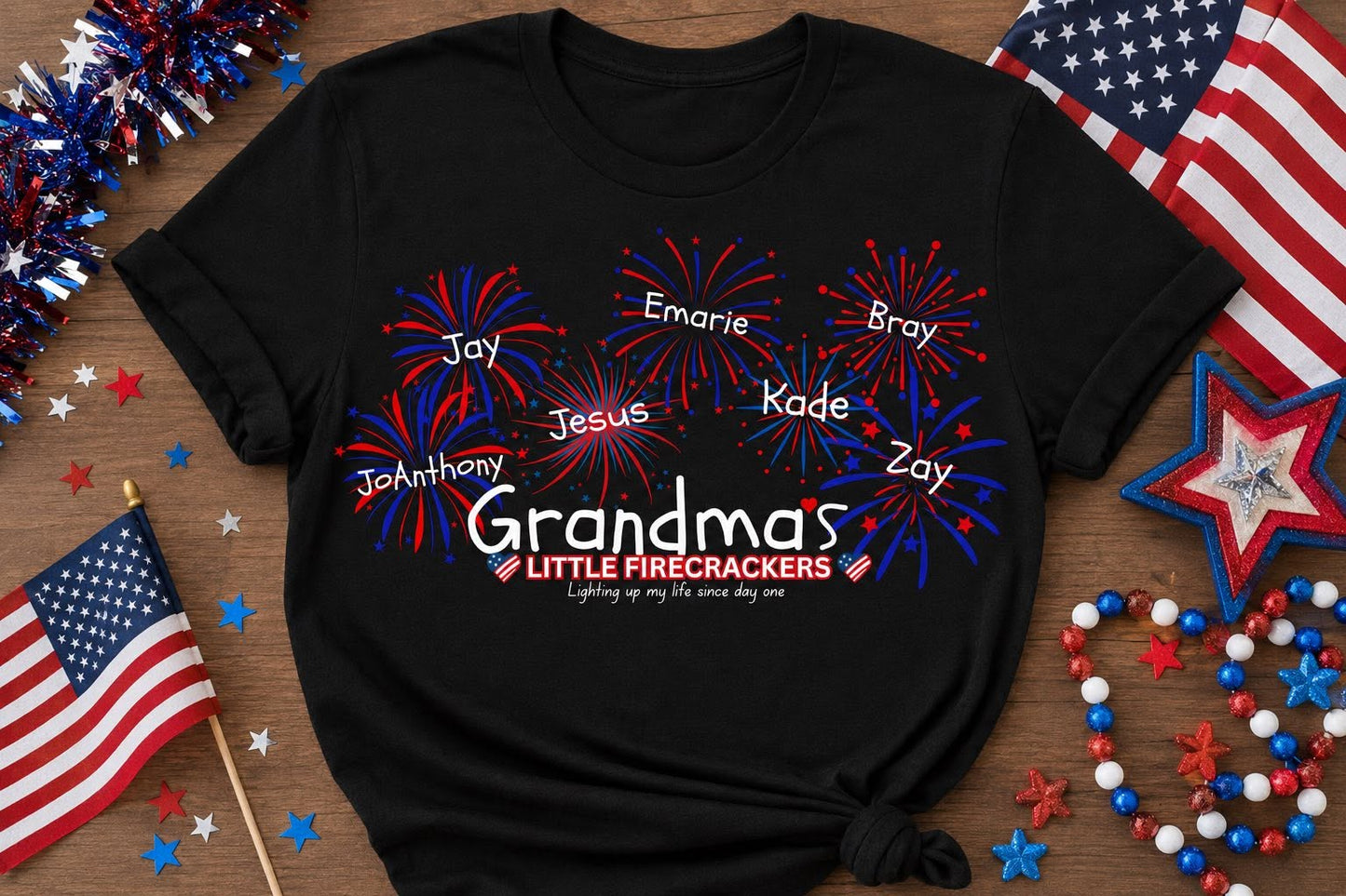 T-Shirt — Red, White & Blue Fireworks Graphic Tee (Patriotic Celebration)