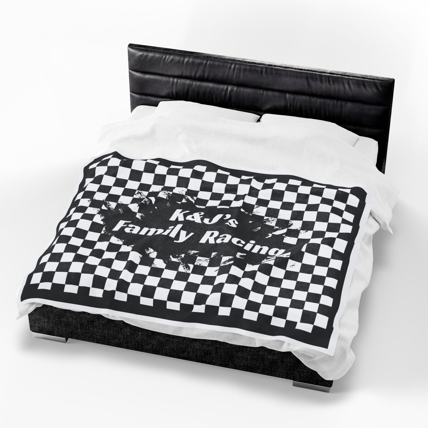 Racing Checkered Velveteen Blanket — “K&J’s Family Racing” Personalized Throw