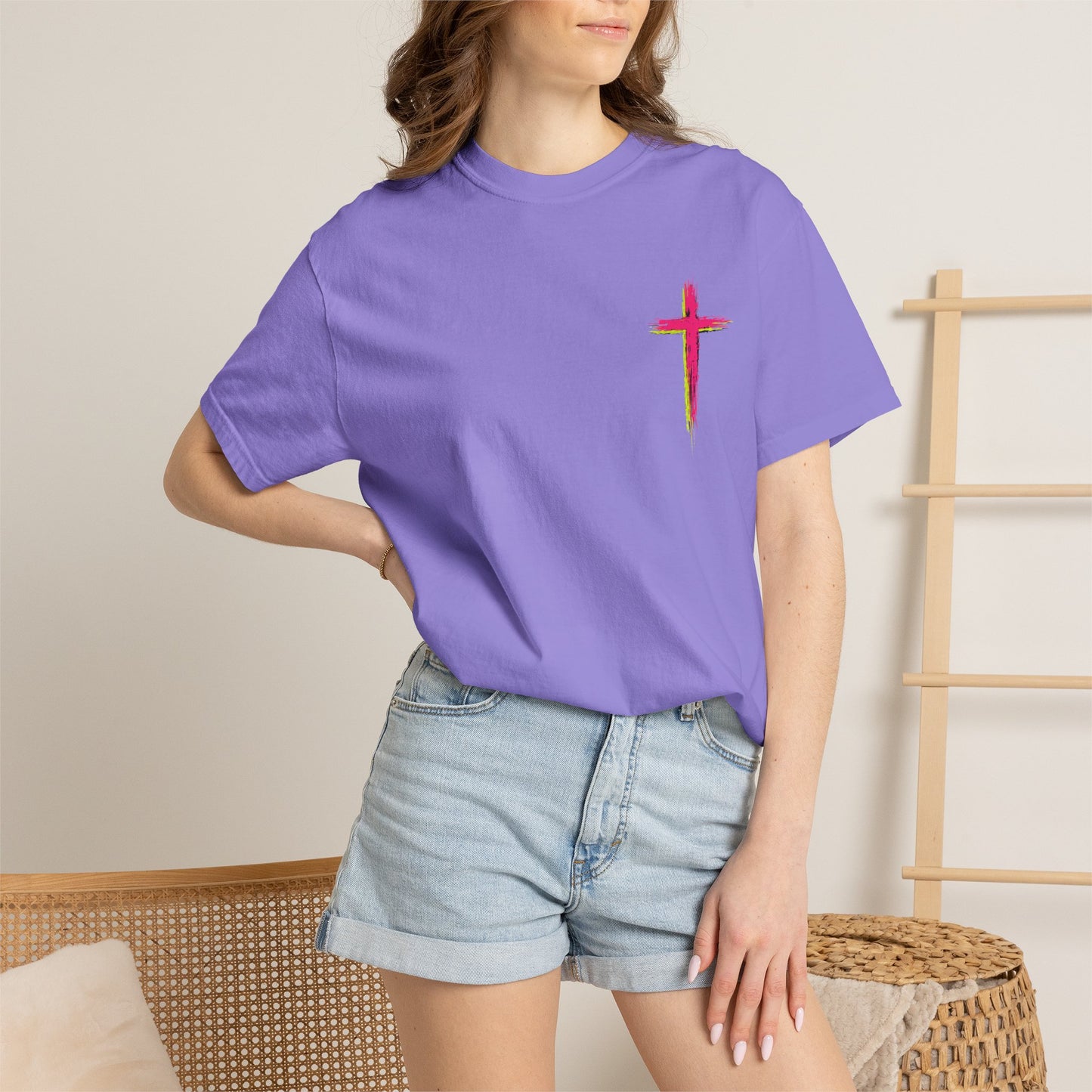 T-Shirt — "All My Role Models Went to Prison" Neon Cross Graphic