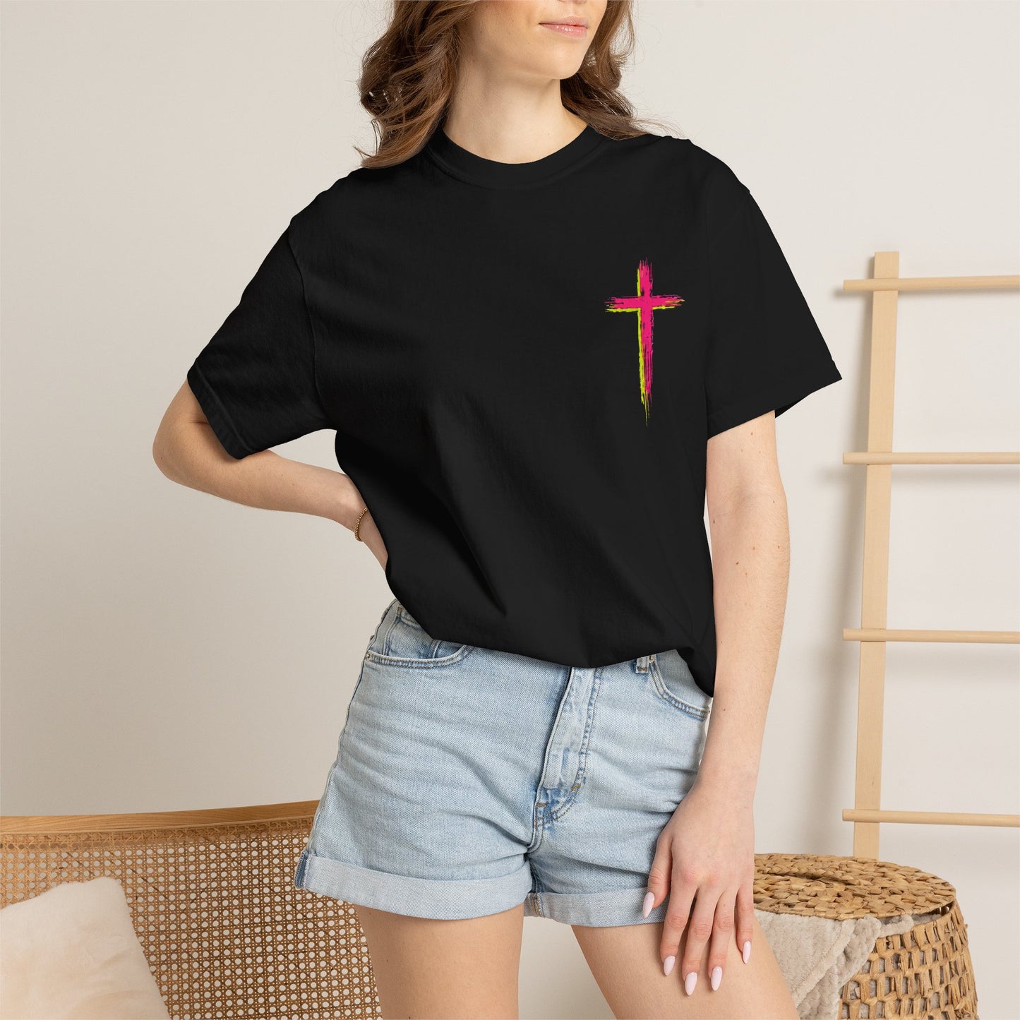 T-Shirt — "All My Role Models Went to Prison" Neon Cross Graphic