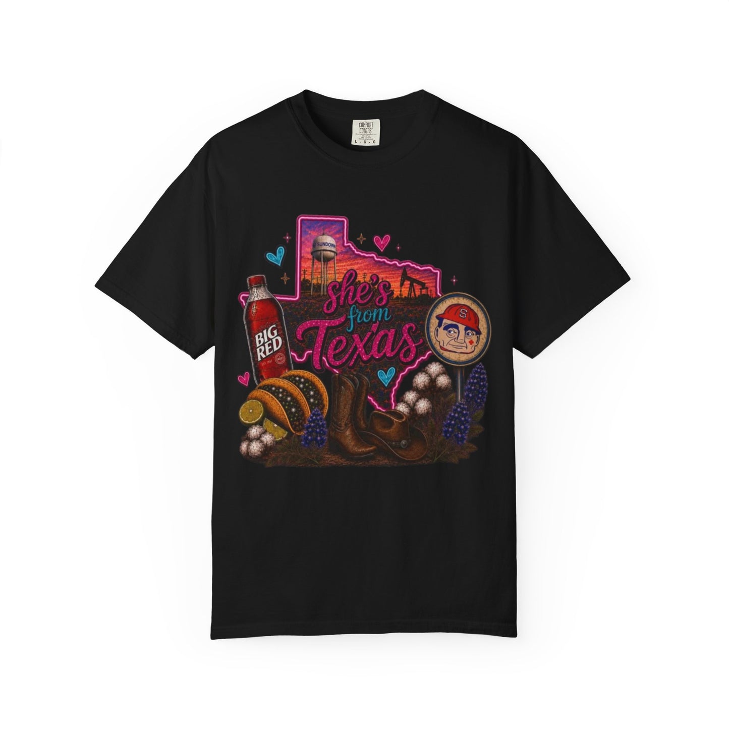 She's From Texas T-Shirt — Retro Neon Sundown Pride Tee