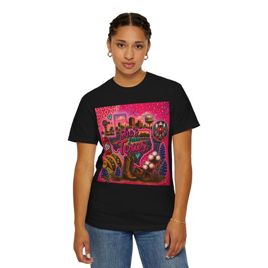 Texas Pride Graphic T‑Shirt — "She’s From Texas Tech" Retro Desert Cactus Design