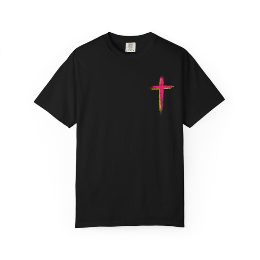 T-Shirt — "All My Role Models Went to Prison" Neon Cross Graphic