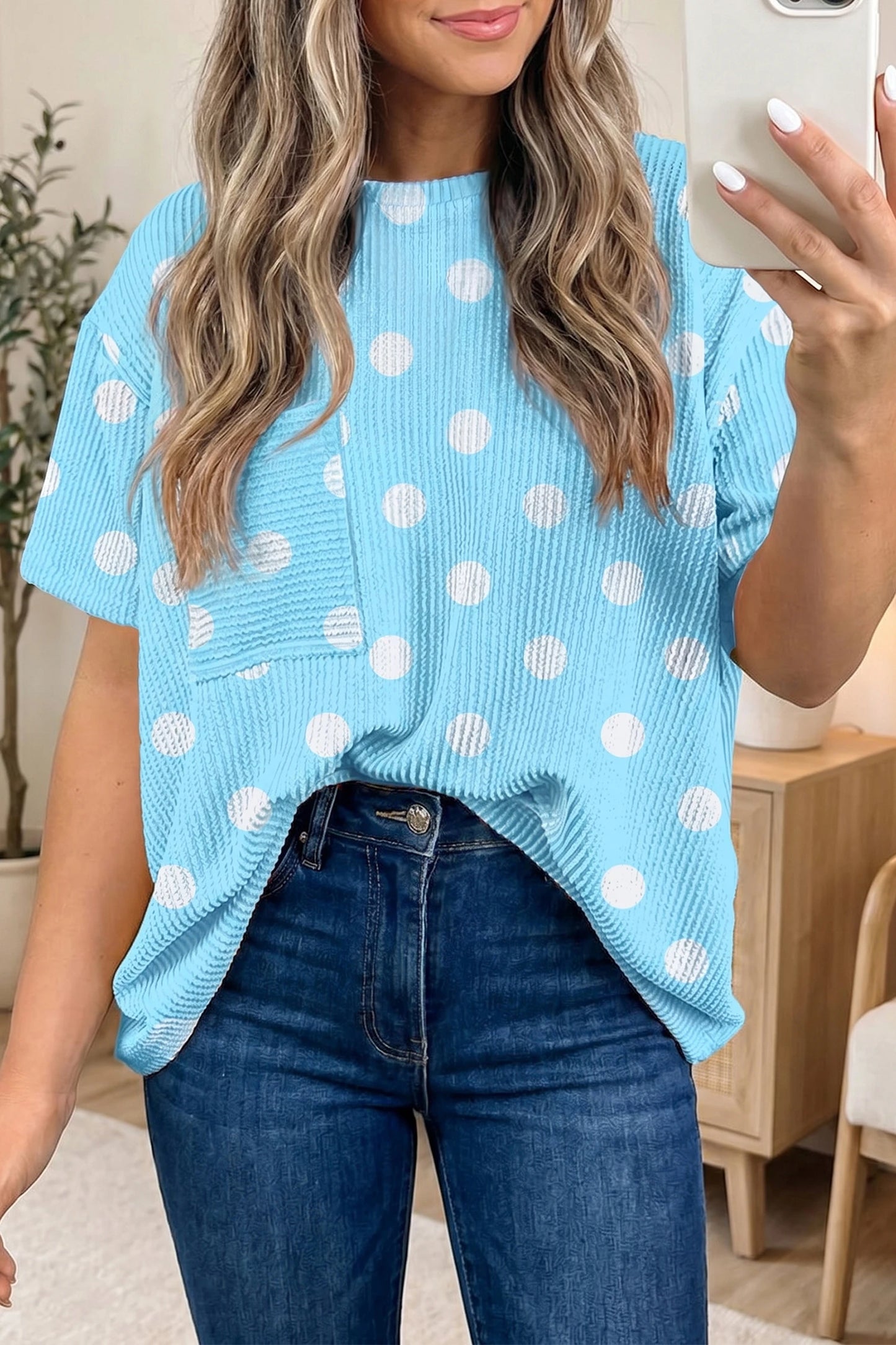 🩵 Dotty About You Waffle Knit Top
